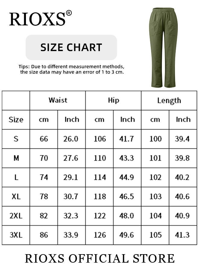 RIOXS Women's Long Pant, Casual Trousers With Front Pockets, Regular Fit Basic Trousers For Women, Ladies Classic Capri Pants, Baggy Wide Leg Pants, Elastic Waisted Loose Harem Pants, Comfy Beach Trousers For Work And Daily Wear-Green Trousers - Image 5